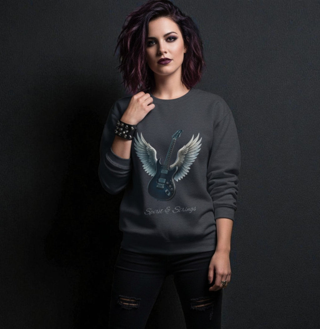Electric Guitar with Wings Sweatshirt — Midweight Crewneck