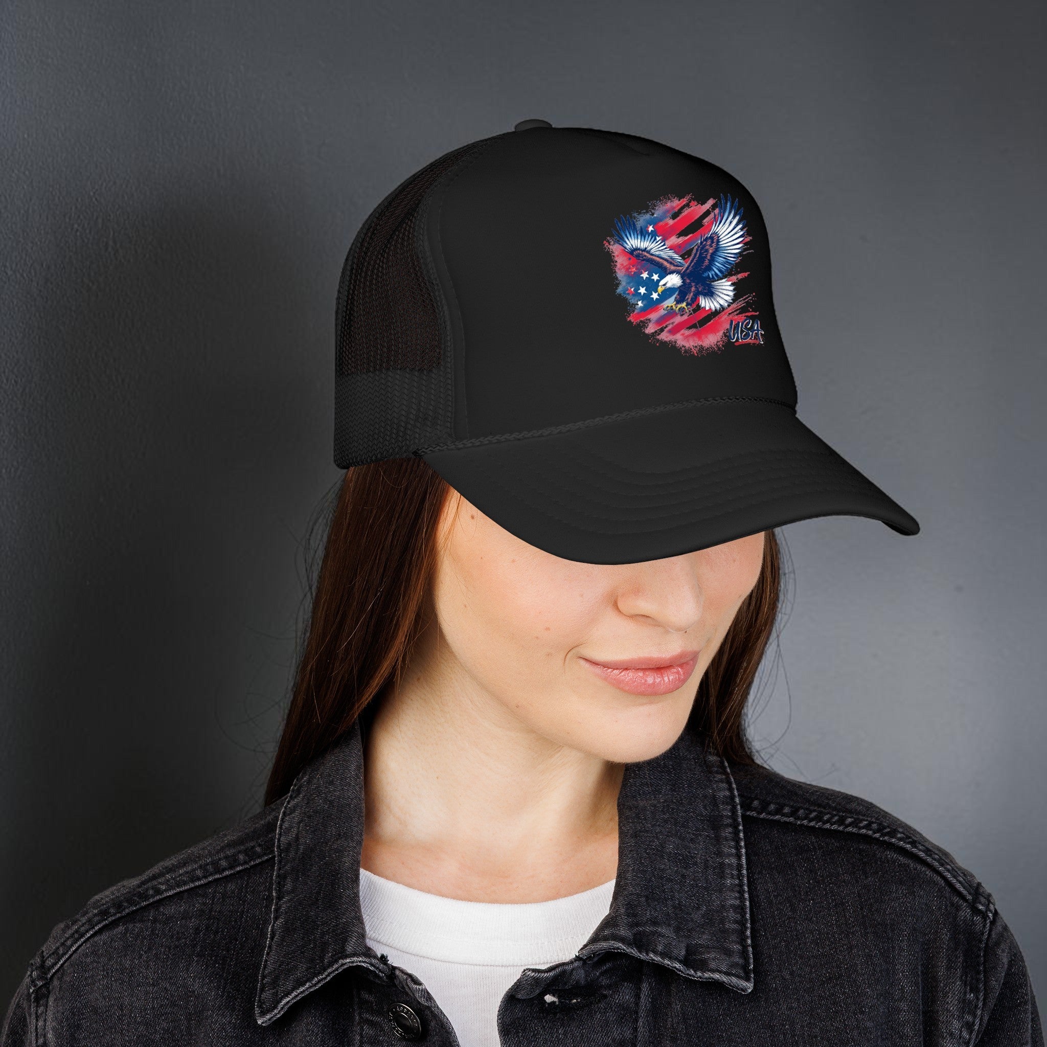 American Eagle Trucker Hat | Patriotic USA Flag Foam Cap for 4th of July