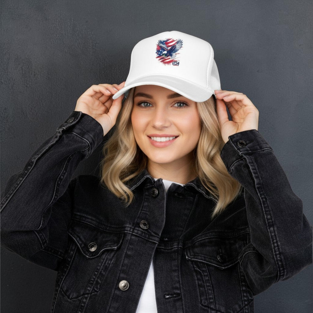 American Eagle Trucker Hat | Patriotic USA Flag Foam Cap for 4th of July