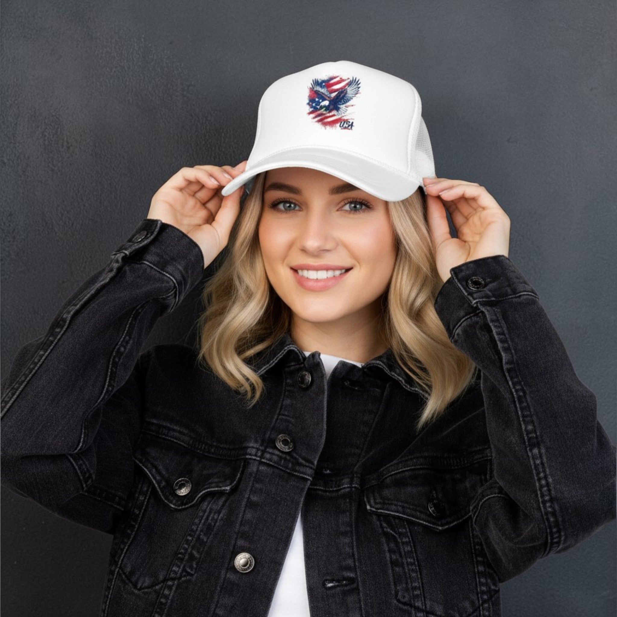 American Eagle Trucker Hat | Patriotic USA Flag Foam Cap for 4th of July