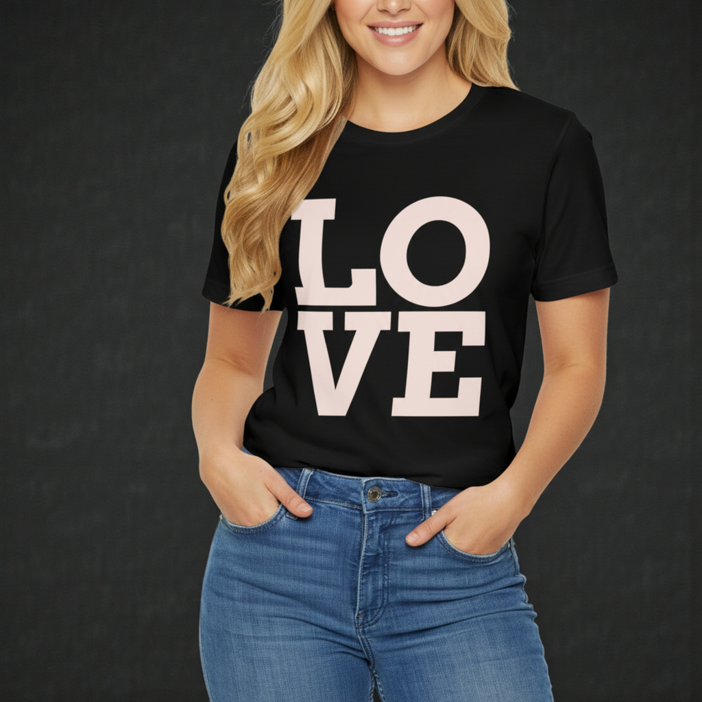 LOVE Block Letters T-Shirt | Pastel Pink Typography Tee