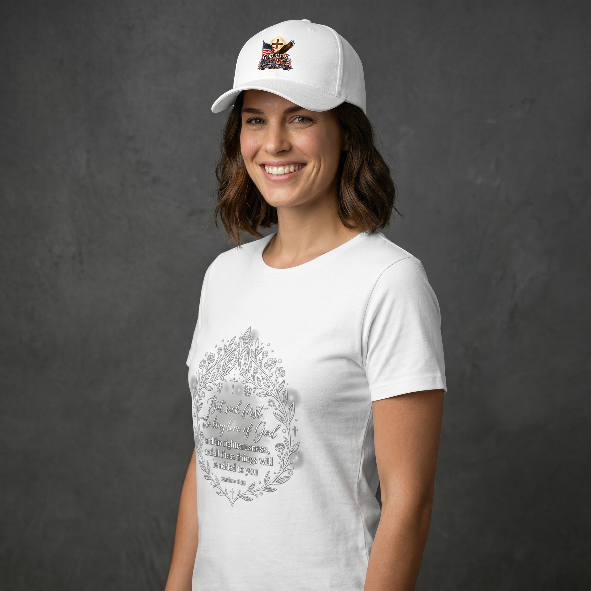 God Bless America Low Profile Baseball Cap | Patriotic Cross, Flag & Eagle Hat