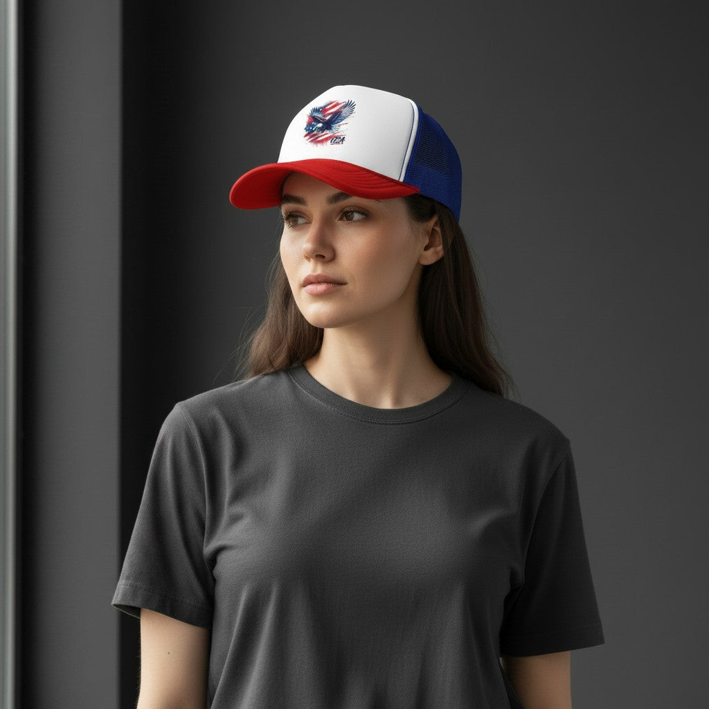 American Eagle Trucker Hat | Patriotic USA Flag Foam Cap for 4th of July
