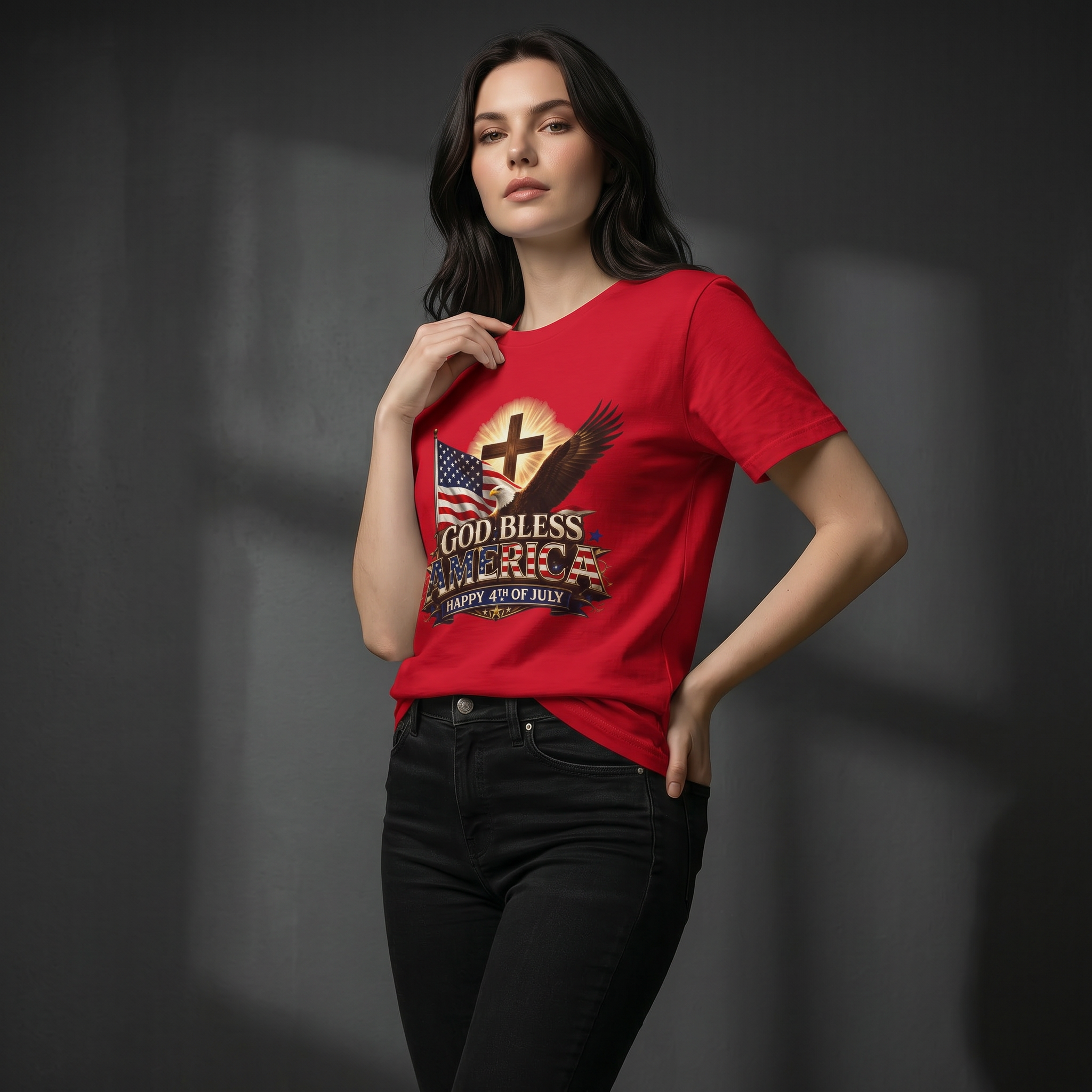 God Bless America T-Shirt | Patriotic Eagle & Cross Fourth of July Tee