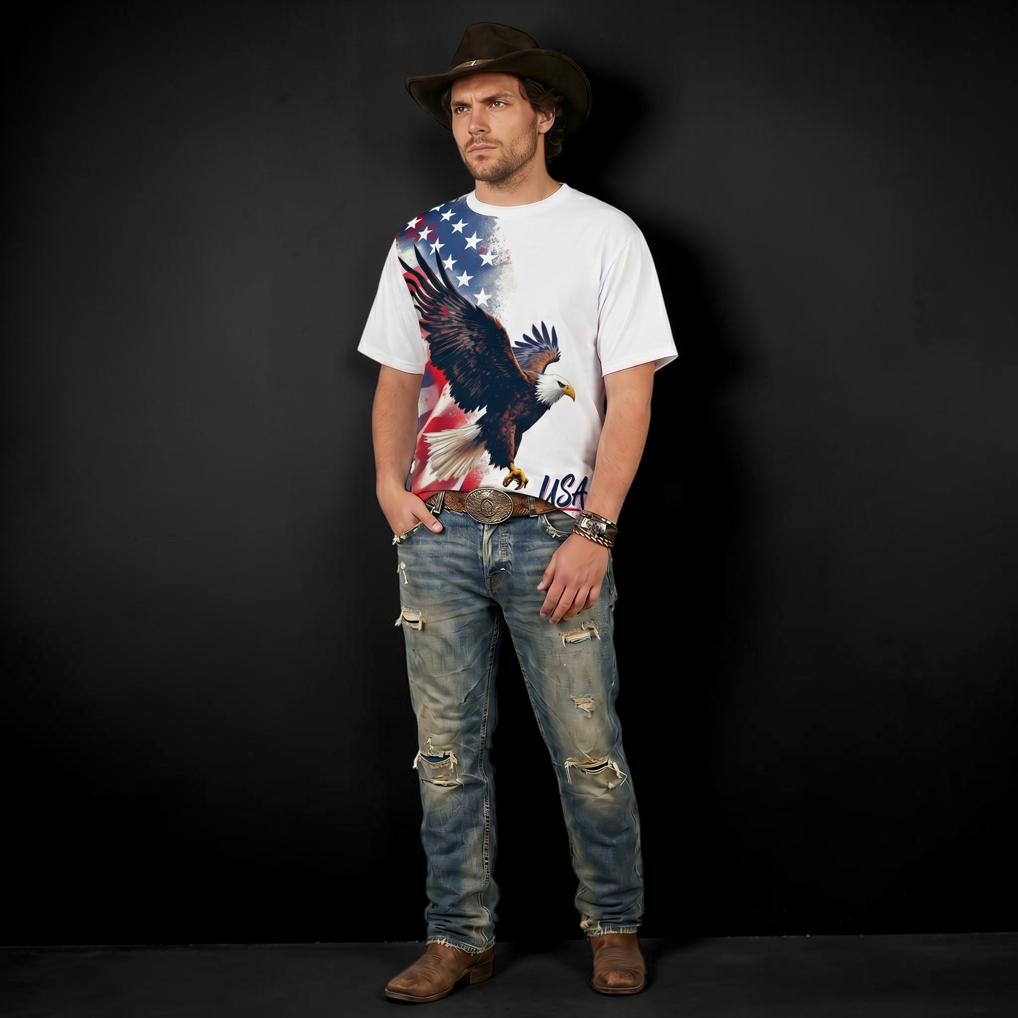Patriotic Bald Eagle Tee — USA Flag Graphic Shirt