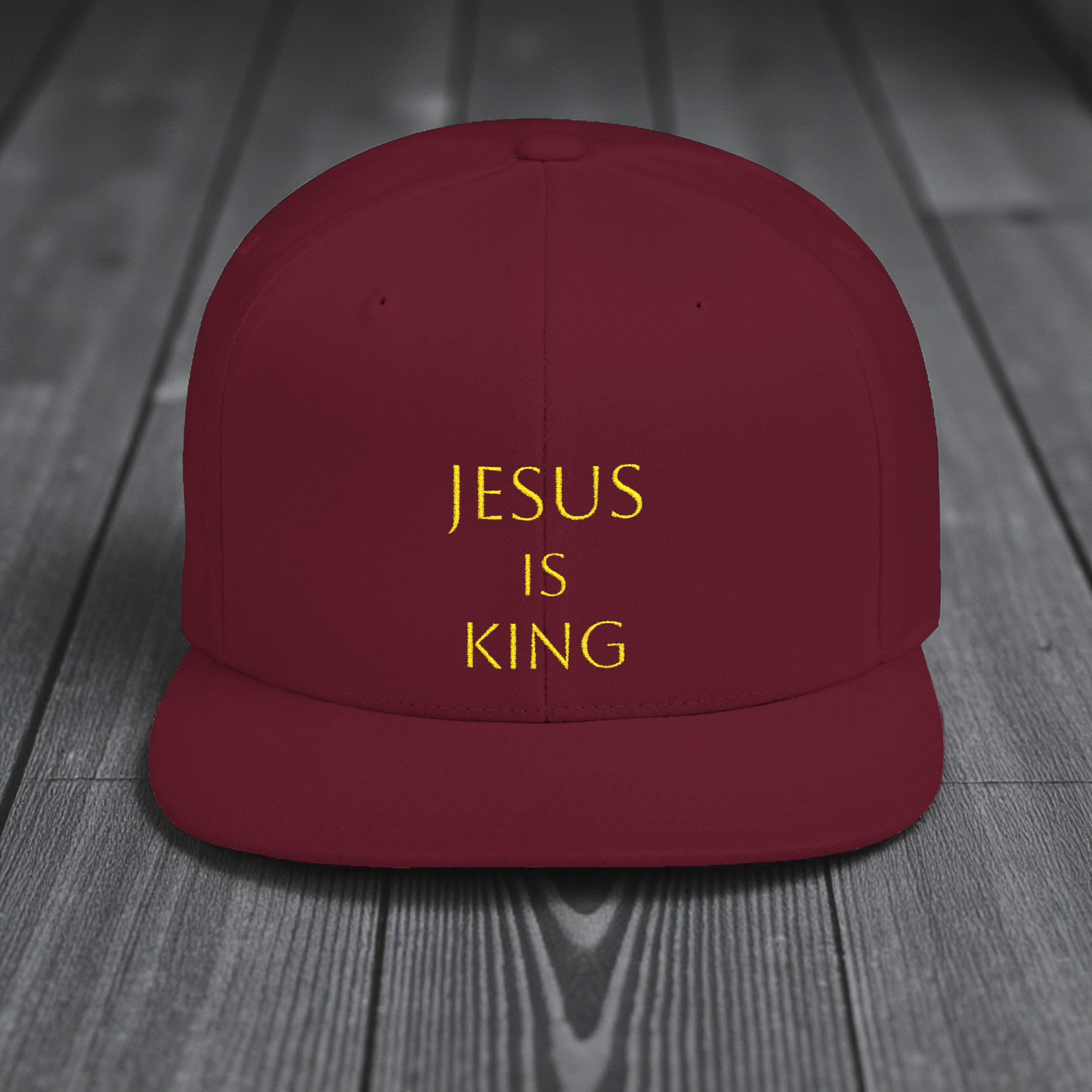 Embroidered Jesus Is King Flat Bill Snapback Hat