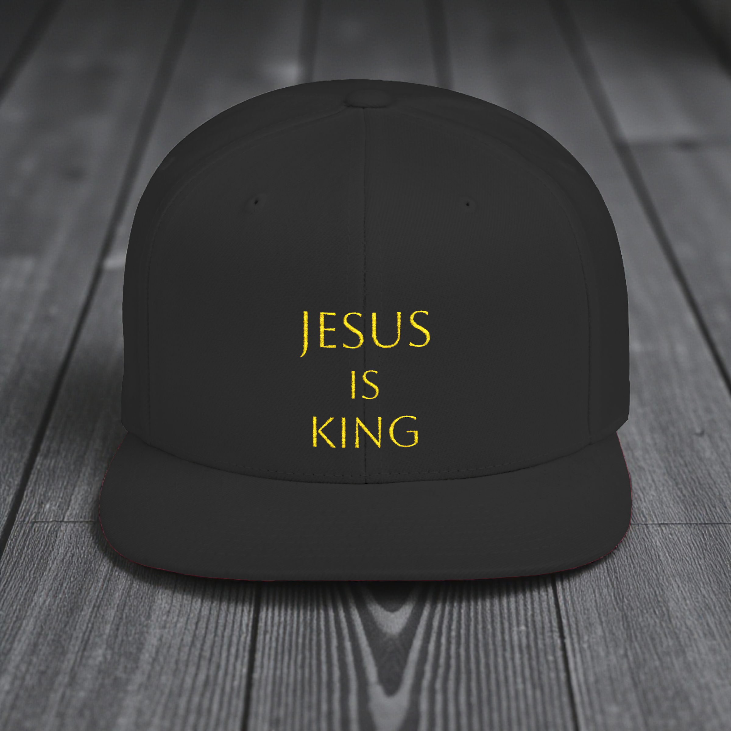 Embroidered Jesus Is King Flat Bill Snapback Hat