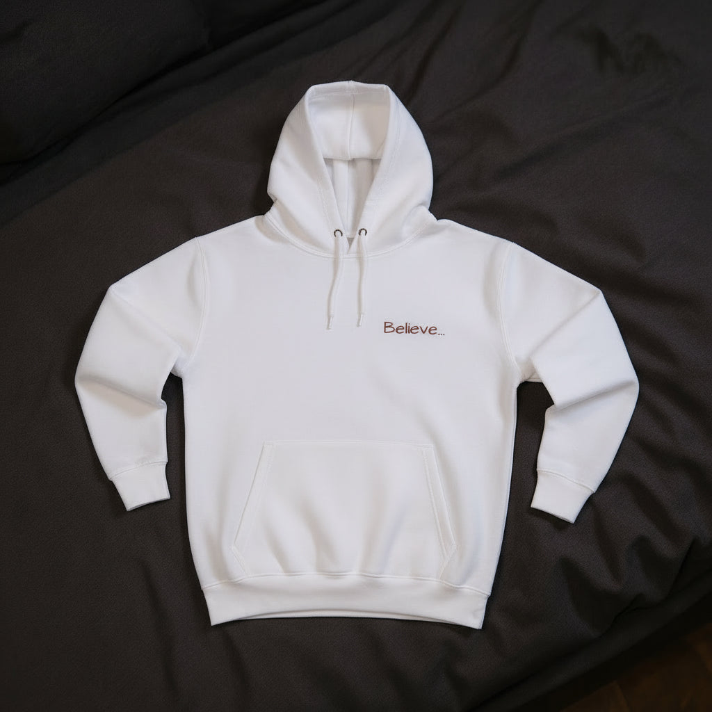 Believe minimalist script Hoodie | small chest text, simple inspirational design