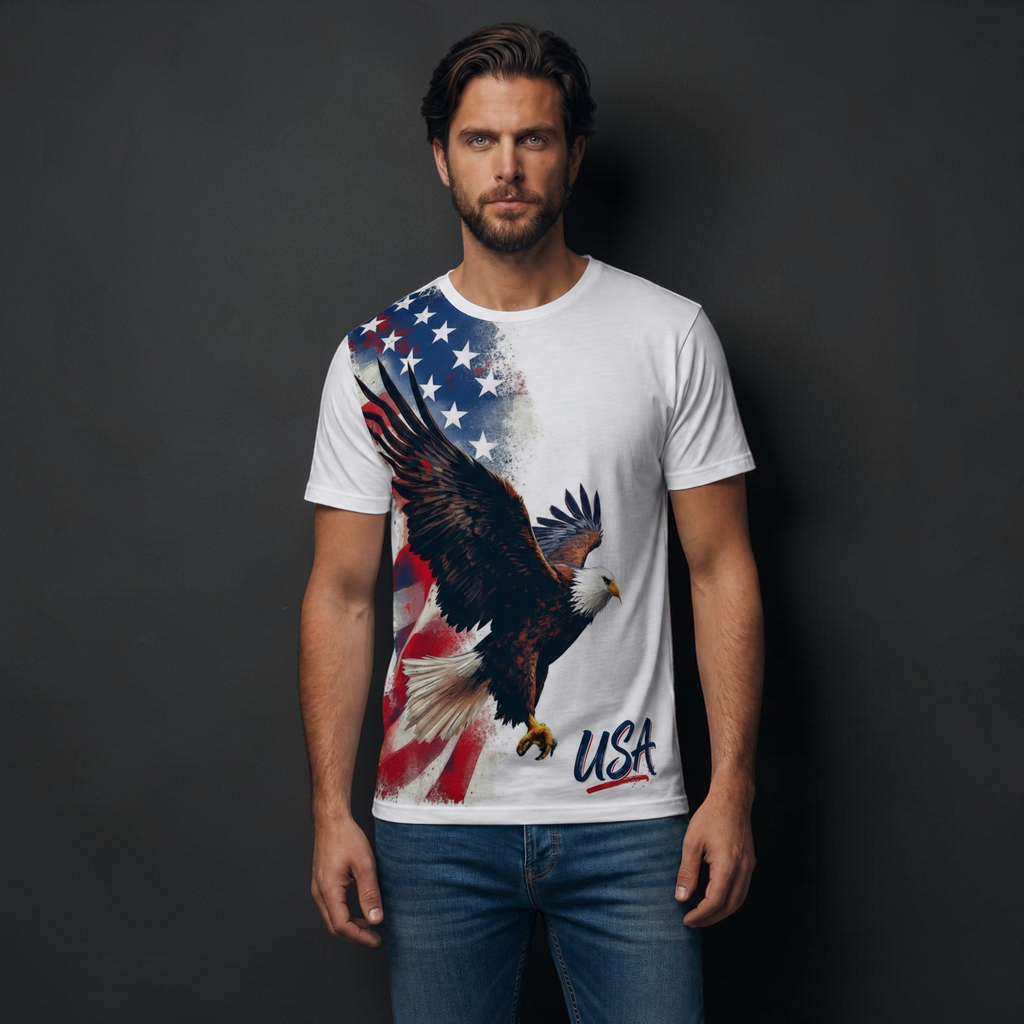 Patriotic Bald Eagle Tee — USA Flag Graphic Shirt
