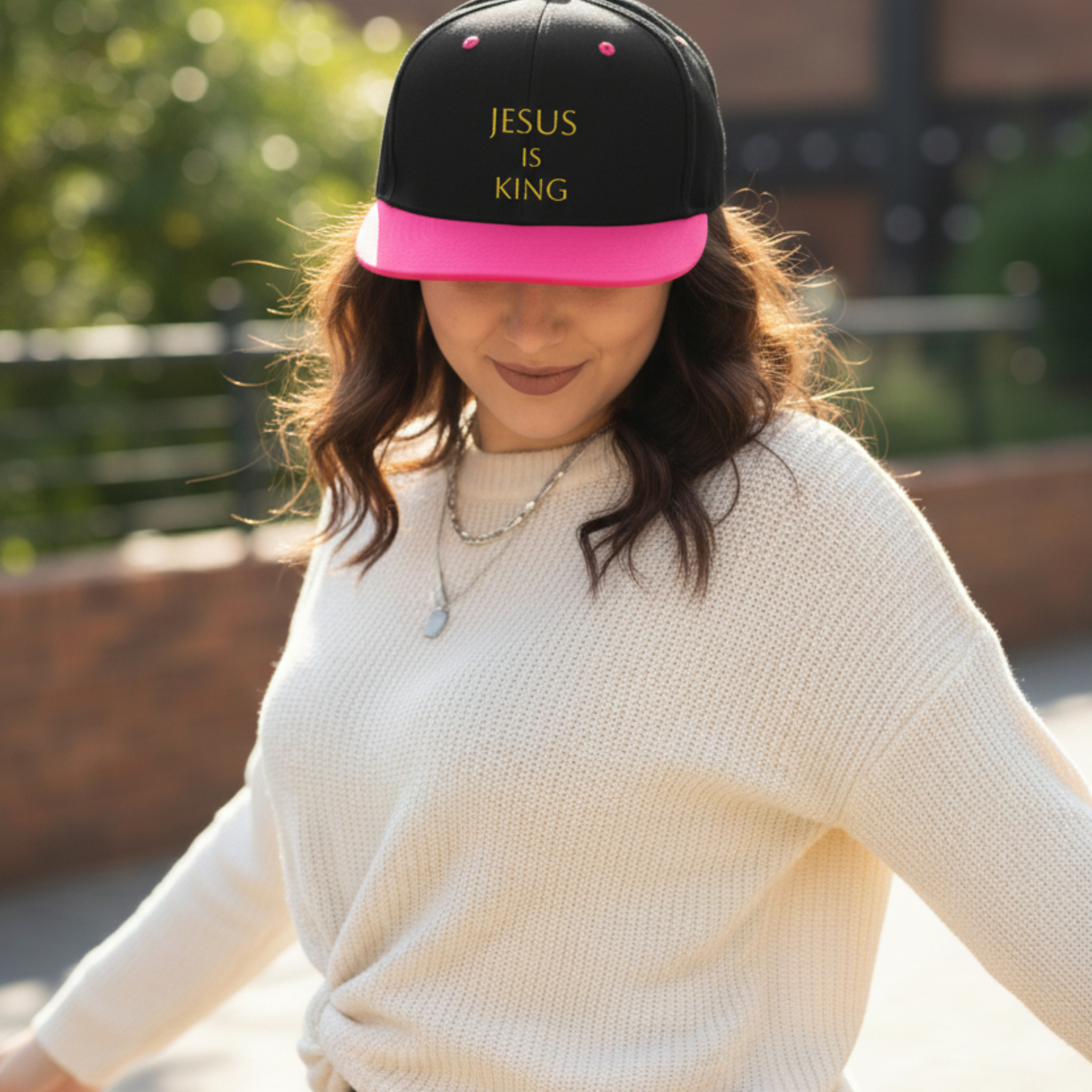 Embroidered Jesus Is King Flat Bill Snapback Hat