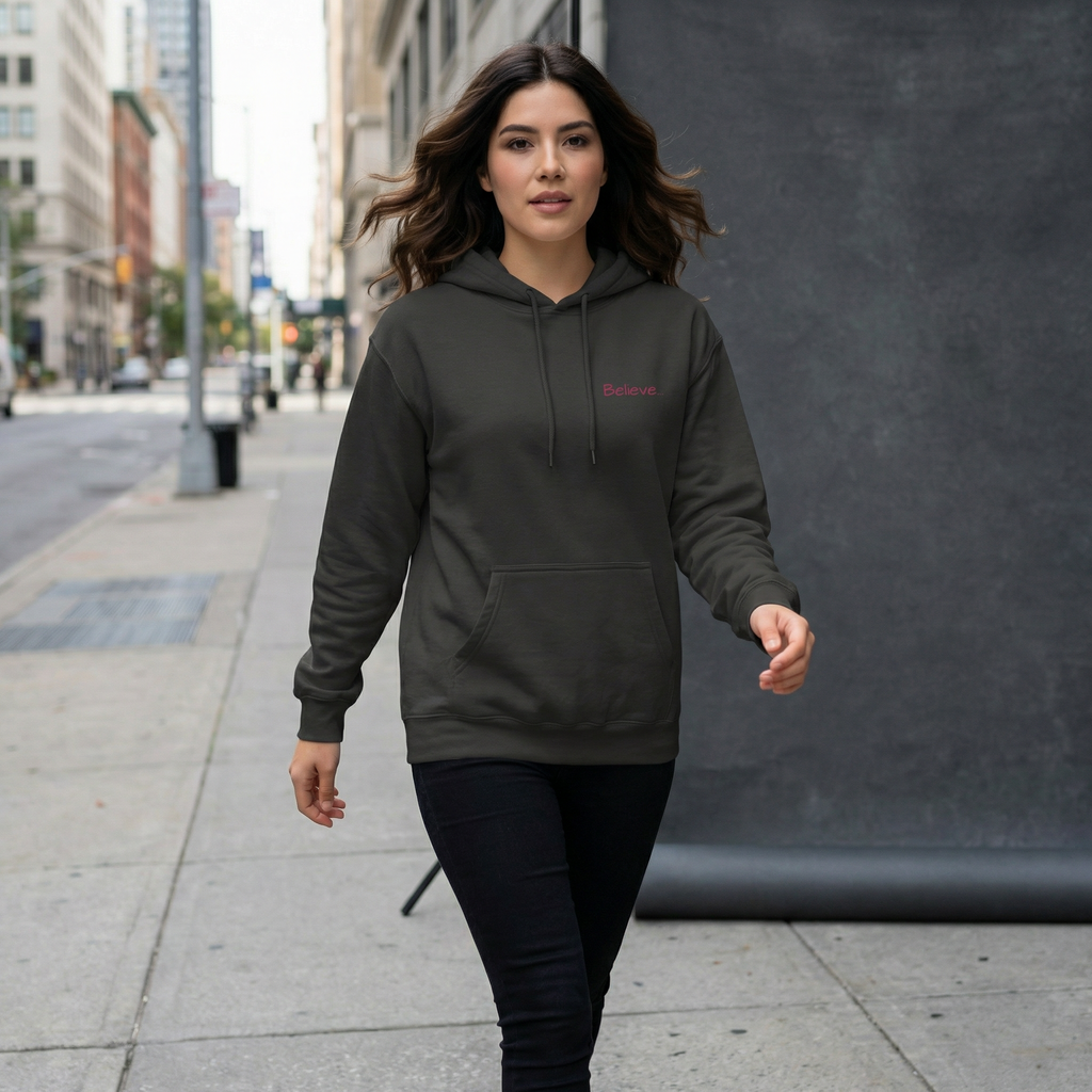 Believe minimalist script Hoodie | small chest text, simple inspirational design