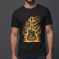 Flaming Guitar T‑Shirt — Fiery Acoustic Music Tee