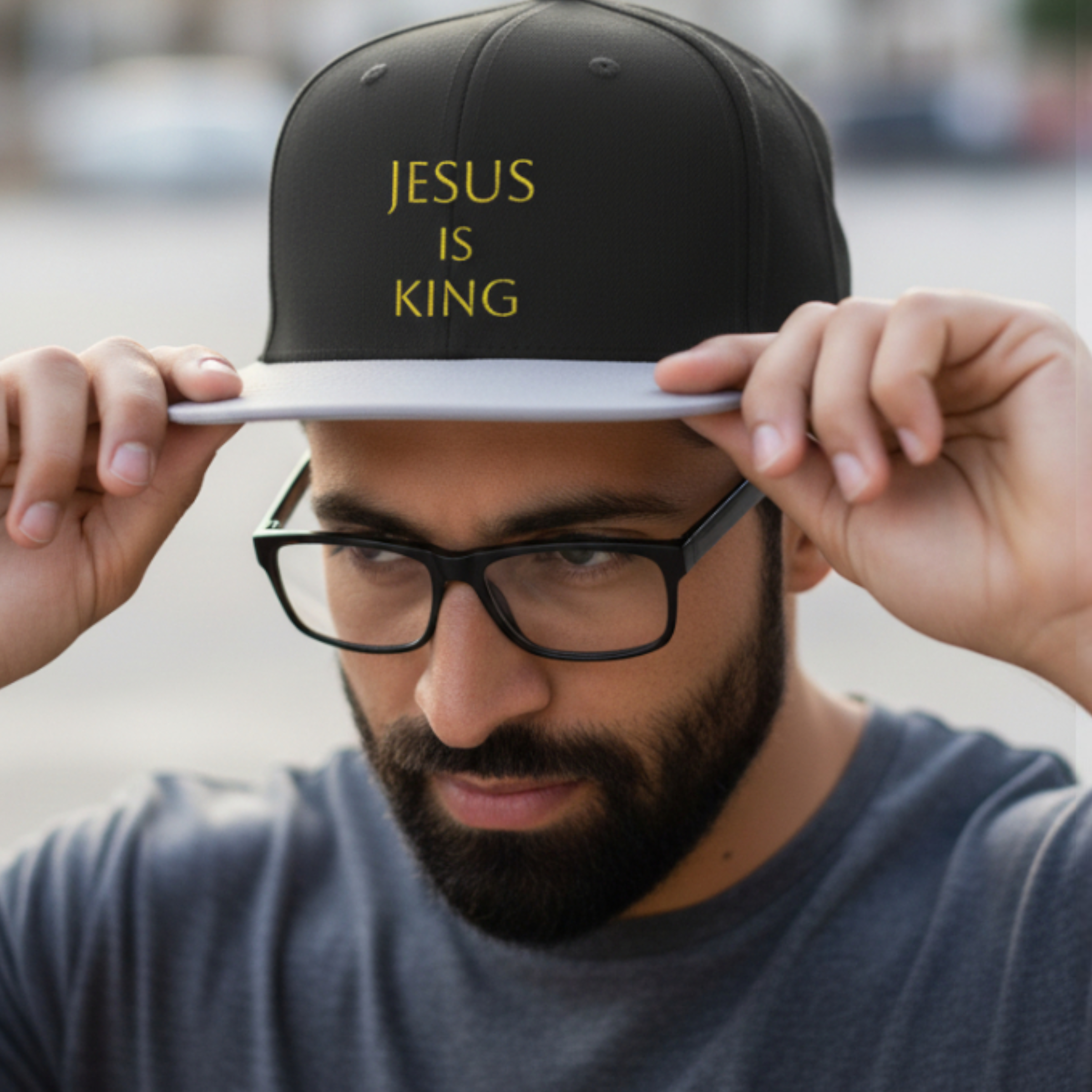 Embroidered Jesus Is King Flat Bill Snapback Hat